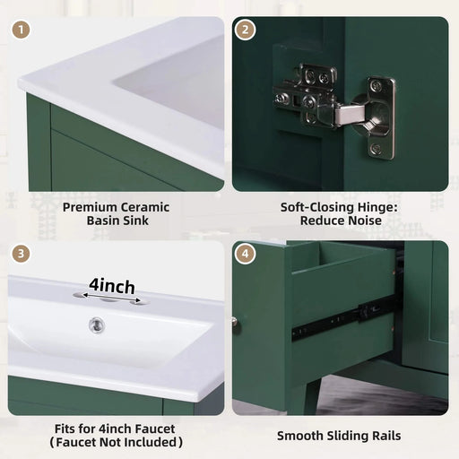 24' Modern Bathroom Vanity with Ceramic Basin, Restroom Basin Cabinet with 2 Drawers, Small Bathroom Cabinet with Soft-Closing Door Default -DTYStore