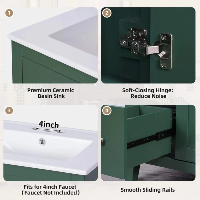 24' Modern Bathroom Vanity with Ceramic Basin, Restroom Basin Cabinet with 2 Drawers, Small Bathroom Cabinet with Soft-Closing Door Default -DTYStore