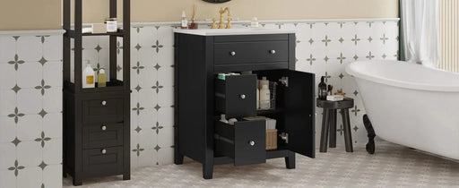 24' Modern Bathroom Vanity with Ceramic Basin, Restroom Basin Cabinet with 2 Drawers, Small Bathroom Cabinet with Soft-Closing Door Default -DTYStore