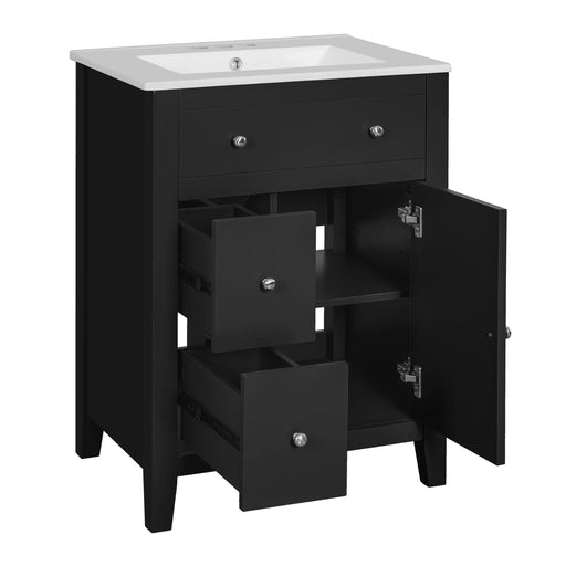 24' Modern Bathroom Vanity with Ceramic Basin, Restroom Basin Cabinet with 2 Drawers, Small Bathroom Cabinet with Soft-Closing Door Default -DTYStore