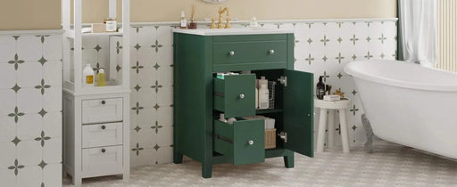 24' Modern Bathroom Vanity with Ceramic Basin, Restroom Basin Cabinet with 2 Drawers, Small Bathroom Cabinet with Soft-Closing Door Default -DTYStore