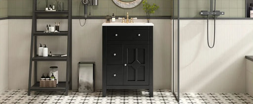 24' Modern Bathroom Vanity with Ceramic Basin, Restroom Basin Cabinet with 2 Drawers, Small Bathroom Cabinet with Soft-Closing Door Default -DTYStore