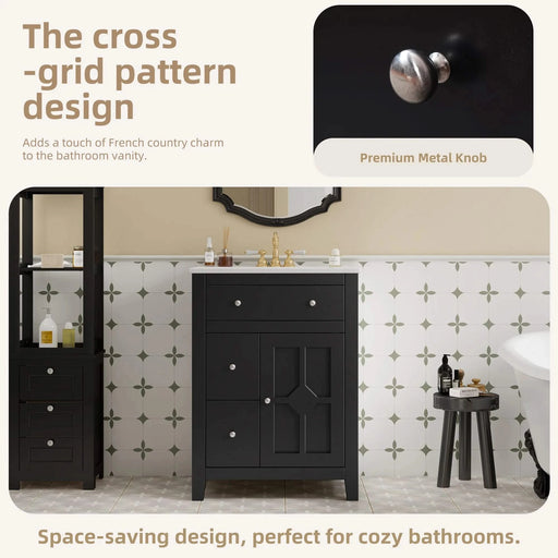 24' Modern Bathroom Vanity with Ceramic Basin, Restroom Basin Cabinet with 2 Drawers, Small Bathroom Cabinet with Soft-Closing Door Default -DTYStore