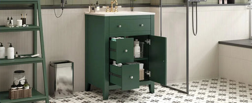 24' Modern Bathroom Vanity with Ceramic Basin, Restroom Basin Cabinet with 2 Drawers, Small Bathroom Cabinet with Soft-Closing Door Default -DTYStore