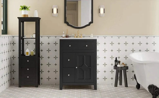 24' Modern Bathroom Vanity with Ceramic Basin, Restroom Basin Cabinet with 2 Drawers, Small Bathroom Cabinet with Soft-Closing Door Default -DTYStore