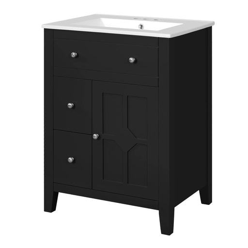 24' Modern Bathroom Vanity with Ceramic Basin, Restroom Basin Cabinet with 2 Drawers, Small Bathroom Cabinet with Soft-Closing Door Default -DTYStore