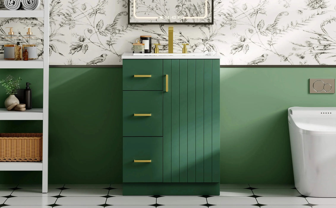 24' Modern Bathroom Vanity with Sink, Small Bathroom Sink Cabinet with 2 Drawers and Soft-Closing Door, Under-mount Sink Bathroom Cabinet with Drawers Default -DTYStore