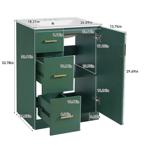 24' Modern Bathroom Vanity with Sink, Small Bathroom Sink Cabinet with 2 Drawers and Soft-Closing Door, Under-mount Sink Bathroom Cabinet with Drawers Default -DTYStore