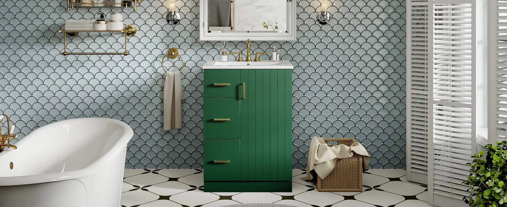 24' Modern Bathroom Vanity with Sink, Small Bathroom Sink Cabinet with 2 Drawers and Soft-Closing Door, Under-mount Sink Bathroom Cabinet with Drawers Default -DTYStore