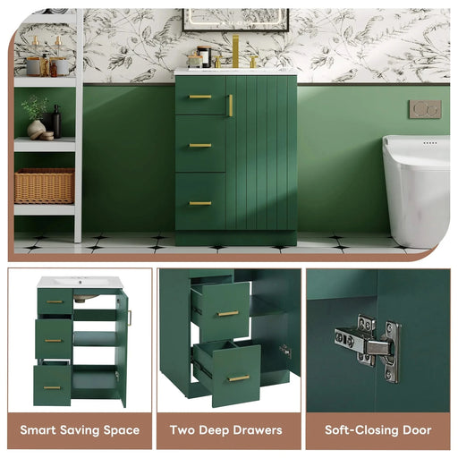 24' Modern Bathroom Vanity with Sink, Small Bathroom Sink Cabinet with 2 Drawers and Soft-Closing Door, Under-mount Sink Bathroom Cabinet with Drawers Default -DTYStore