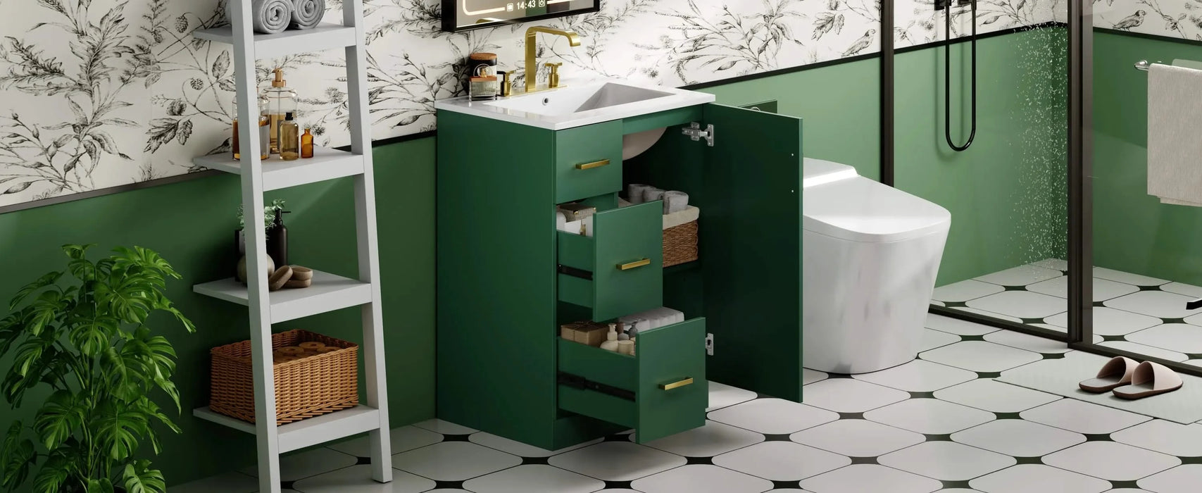 24' Modern Bathroom Vanity with Sink, Small Bathroom Sink Cabinet with 2 Drawers and Soft-Closing Door, Under-mount Sink Bathroom Cabinet with Drawers Default -DTYStore