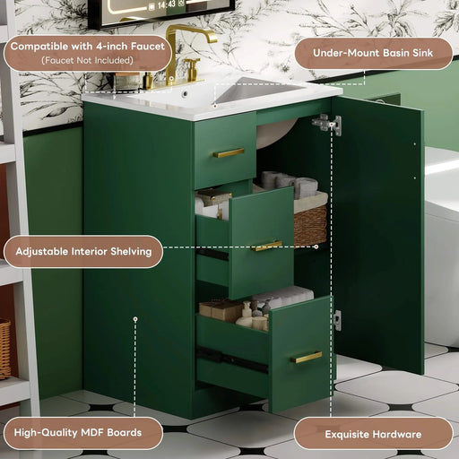 24' Modern Bathroom Vanity with Sink, Small Bathroom Sink Cabinet with 2 Drawers and Soft-Closing Door, Under-mount Sink Bathroom Cabinet with Drawers Default -DTYStore