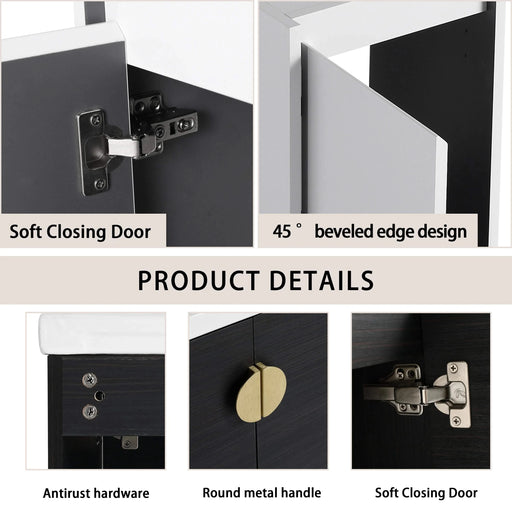 24' Wall-Mounted Bathroom Vanity With Ceramic Sink and Side Cabinet, Soft Close Doors, 00112WH-06324BCT Combination Cabinet(KD-Packing) Default -DTYStore