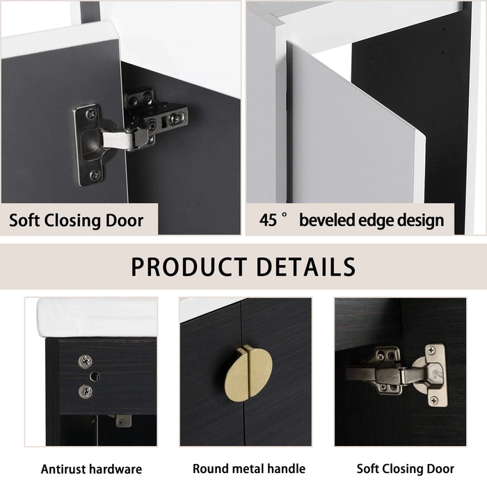 24' Wall-Mounted Bathroom Vanity With Ceramic Sink and Side Cabinet, Soft Close Doors, 00112WH-06324BCT Combination Cabinet(KD-Packing) Default -DTYStore