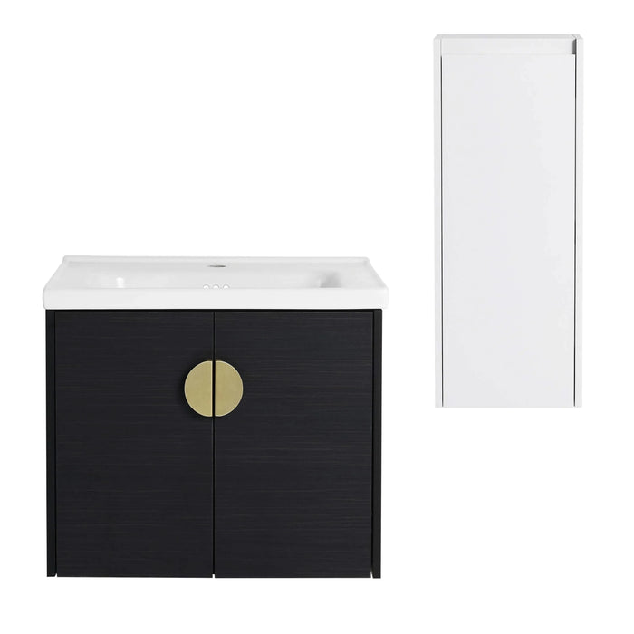 24' Wall-Mounted Bathroom Vanity With Ceramic Sink and Side Cabinet, Soft Close Doors, 00112WH-06324BCT Combination Cabinet(KD-Packing) Default -DTYStore