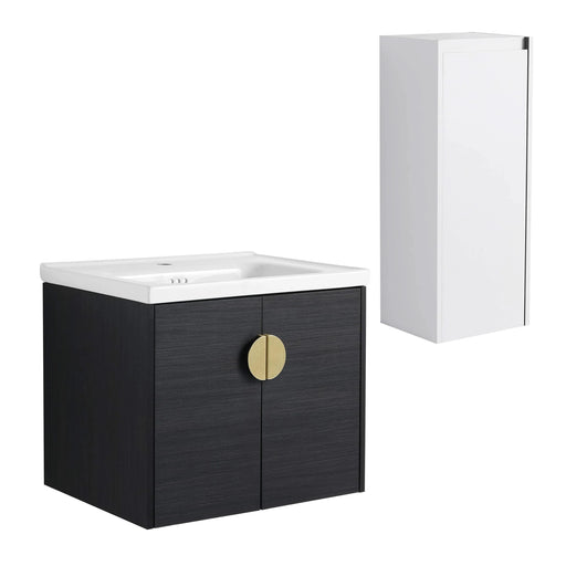24' Wall-Mounted Bathroom Vanity With Ceramic Sink and Side Cabinet, Soft Close Doors, 00112WH-06324BCT Combination Cabinet(KD-Packing) Default -DTYStore