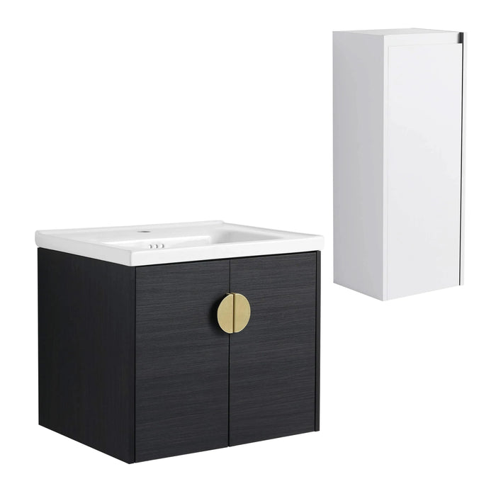 24' Wall-Mounted Bathroom Vanity With Ceramic Sink and Side Cabinet, Soft Close Doors, 00112WH-06324BCT Combination Cabinet(KD-Packing) Default -DTYStore