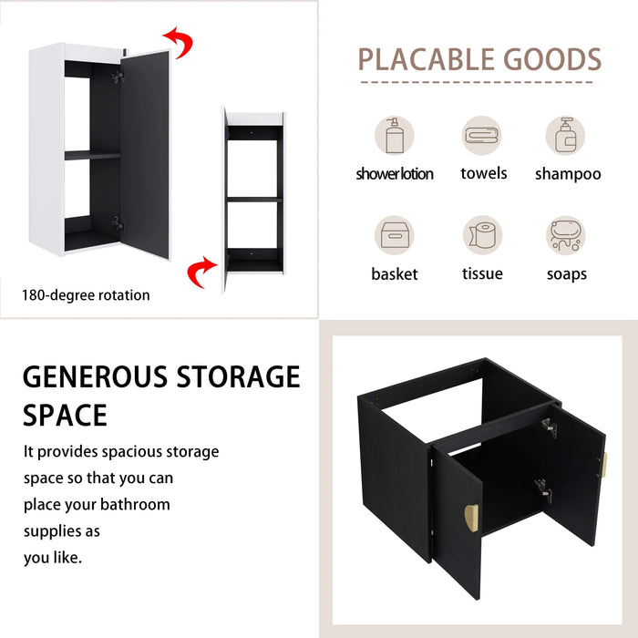 24' Wall-Mounted Bathroom Vanity With Ceramic Sink and Side Cabinet, Soft Close Doors, 00112WH-06324BCT Combination Cabinet(KD-Packing) Default -DTYStore