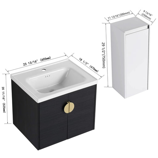 24' Wall-Mounted Bathroom Vanity With Ceramic Sink and Side Cabinet, Soft Close Doors, 00112WH-06324BCT Combination Cabinet(KD-Packing) Default -DTYStore