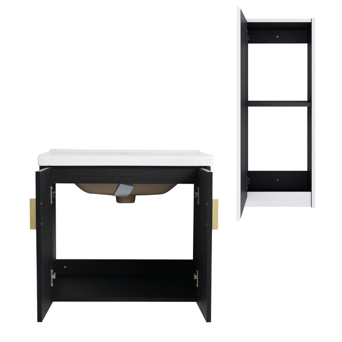 24' Wall-Mounted Bathroom Vanity With Ceramic Sink and Side Cabinet, Soft Close Doors, 00112WH-06324BCT Combination Cabinet(KD-Packing) Default -DTYStore