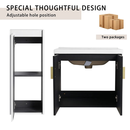 24' Wall-Mounted Bathroom Vanity With Ceramic Sink and Side Cabinet, Soft Close Doors, 00112WH-06324BCT Combination Cabinet(KD-Packing) Default -DTYStore