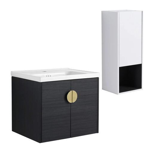 24' Wall-Mounted Bathroom Vanity With Ceramic Sink and Side Cabinet, Soft Close Doors, 00212WHK-06324BCT Combination Cabinet(KD-Packing) Default -DTYStore