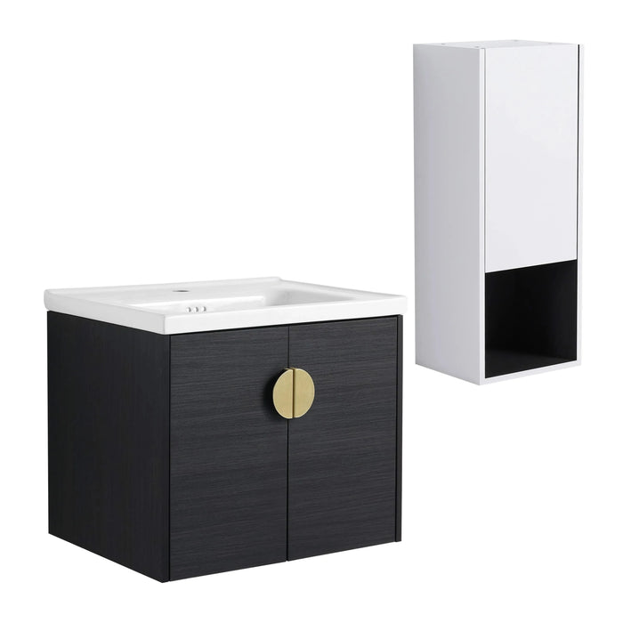 24' Wall-Mounted Bathroom Vanity With Ceramic Sink and Side Cabinet, Soft Close Doors, 00212WHK-06324BCT Combination Cabinet(KD-Packing) Default -DTYStore