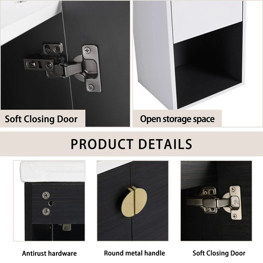 24' Wall-Mounted Bathroom Vanity With Ceramic Sink and Side Cabinet, Soft Close Doors, 00212WHK-06324BCT Combination Cabinet(KD-Packing) Default -DTYStore