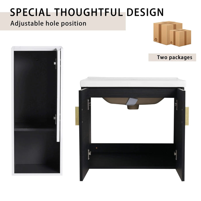 24' Wall-Mounted Bathroom Vanity With Ceramic Sink and Side Cabinet, Soft Close Doors, 00212WHK-06324BCT Combination Cabinet(KD-Packing) Default -DTYStore