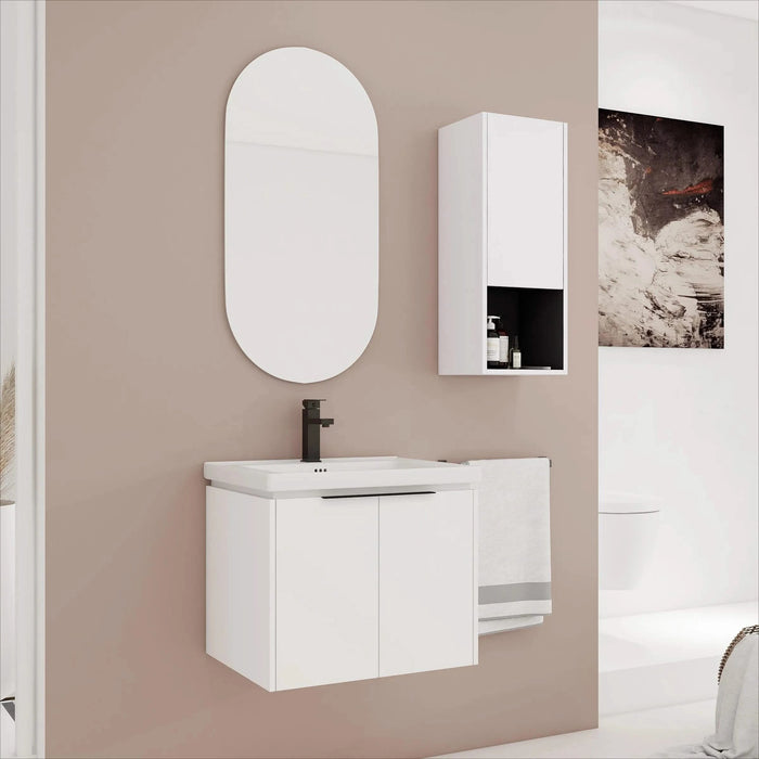 24' Wall-Mounted Bathroom Vanity With Ceramic Sink and Side Cabinet & Soft Close Doors, Combination Cabinet (KD-Package) Default -DTYStore