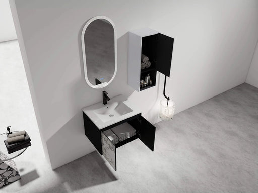 24' Wall-Mounted Bathroom Vanity With Ceramic Sink and Side Cabinet & Soft Close Doors, Combination Cabinet (KD-Package) Default -DTYStore