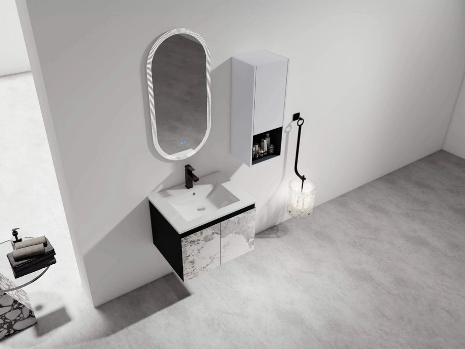 24' Wall-Mounted Bathroom Vanity With Ceramic Sink and Side Cabinet & Soft Close Doors, Combination Cabinet (KD-Package) Default -DTYStore