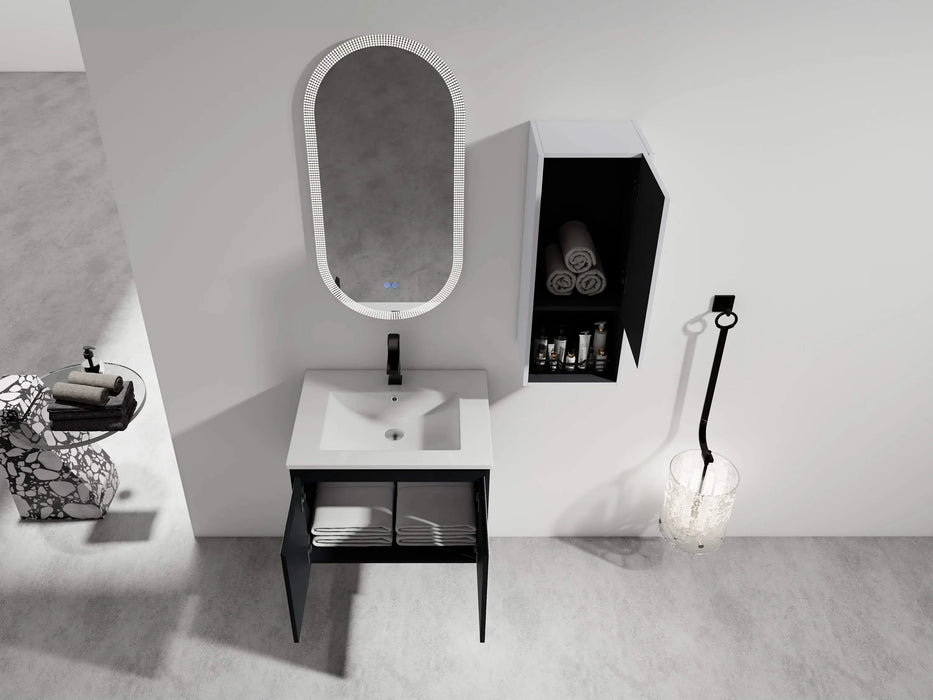 24' Wall-Mounted Bathroom Vanity With Ceramic Sink and Side Cabinet & Soft Close Doors, Combination Cabinet (KD-Package) Default -DTYStore