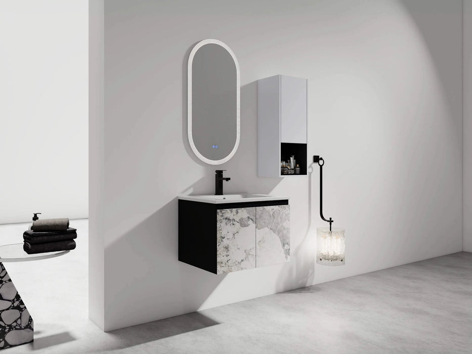 24' Wall-Mounted Bathroom Vanity With Ceramic Sink and Side Cabinet & Soft Close Doors, Combination Cabinet (KD-Package) Default -DTYStore