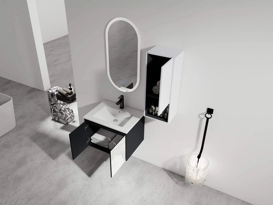24' Wall-Mounted Bathroom Vanity With Ceramic Sink and Side Cabinet & Soft Close Doors, Combination Cabinet (KD-Package) Default -DTYStore