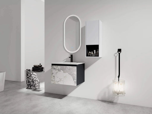 24' Wall-Mounted Bathroom Vanity With Ceramic Sink and Side Cabinet & Soft Close Doors, Combination Cabinet (KD-Package) Default -DTYStore