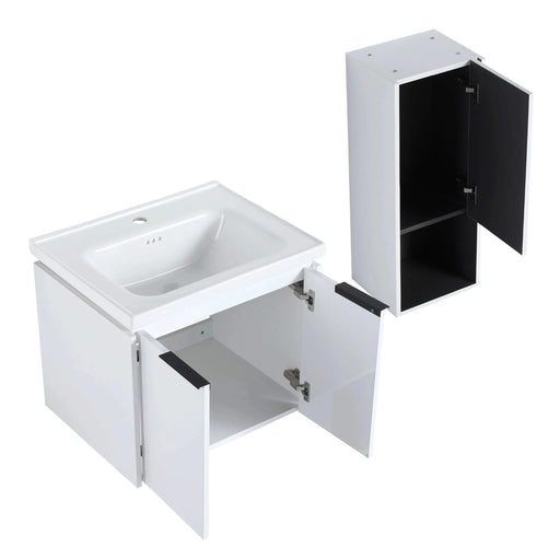 24' Wall-Mounted Bathroom Vanity With Ceramic Sink and Side Cabinet & Soft Close Doors, Combination Cabinet (KD-Package) Default -DTYStore