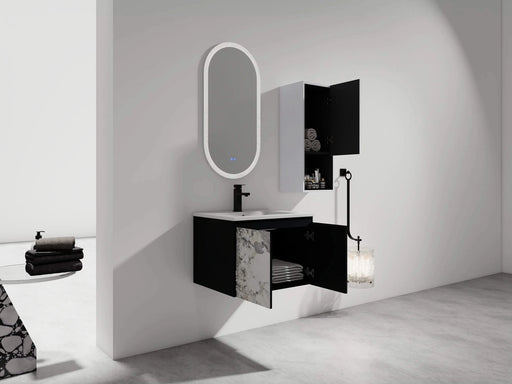 24' Wall-Mounted Bathroom Vanity With Ceramic Sink and Side Cabinet & Soft Close Doors, Combination Cabinet (KD-Package) Default -DTYStore