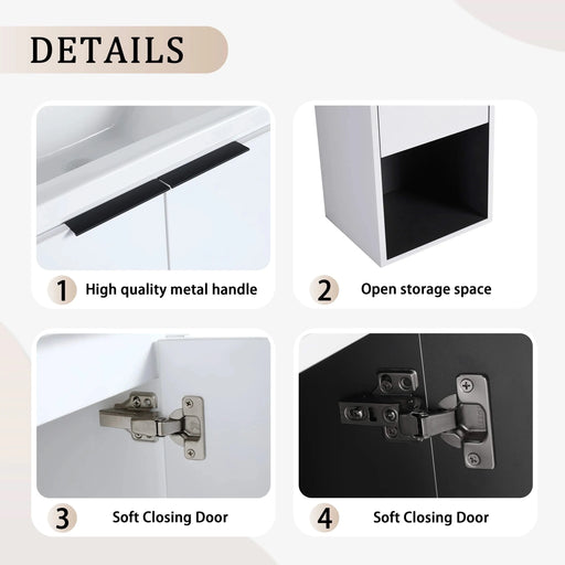 24' Wall-Mounted Bathroom Vanity With Ceramic Sink and Side Cabinet & Soft Close Doors, Combination Cabinet (KD-Package) Default -DTYStore