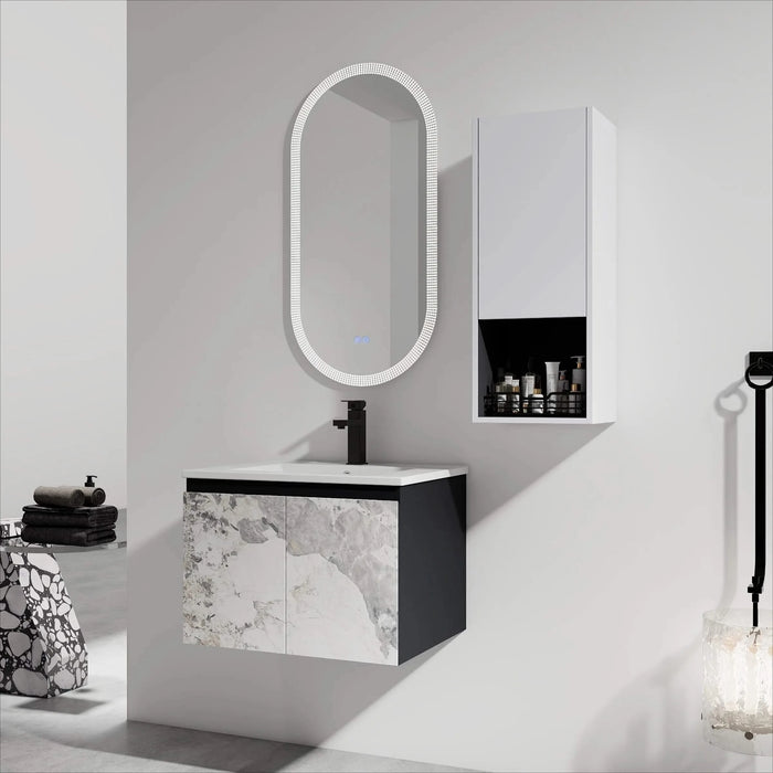 24' Wall-Mounted Bathroom Vanity With Ceramic Sink and Side Cabinet & Soft Close Doors, Combination Cabinet (KD-Package) Default -DTYStore
