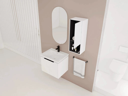 24' Wall-Mounted Bathroom Vanity With Ceramic Sink and Side Cabinet & Soft Close Doors, Combination Cabinet (KD-Package) Default -DTYStore