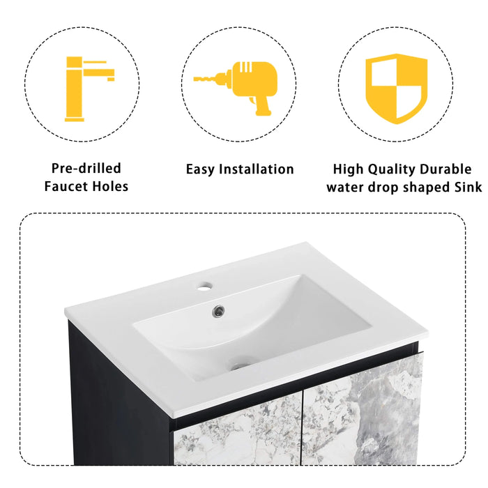 24' Wall-Mounted Bathroom Vanity With Ceramic Sink and Side Cabinet & Soft Close Doors, Combination Cabinet (KD-Package) Default -DTYStore