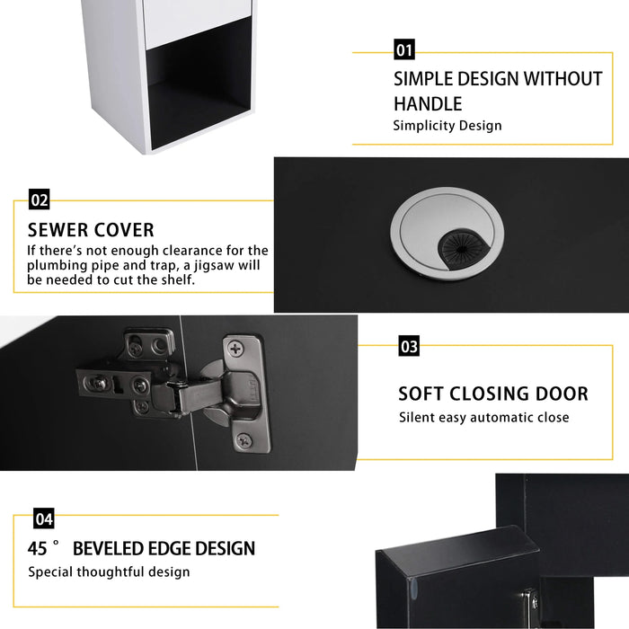 24' Wall-Mounted Bathroom Vanity With Ceramic Sink and Side Cabinet & Soft Close Doors, Combination Cabinet (KD-Package) Default -DTYStore