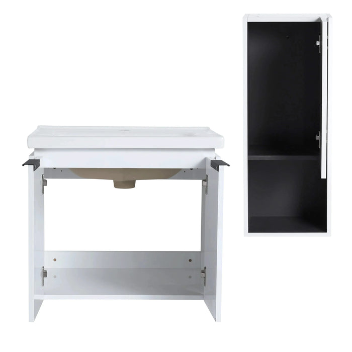 24' Wall-Mounted Bathroom Vanity With Ceramic Sink and Side Cabinet & Soft Close Doors, Combination Cabinet (KD-Package) Default -DTYStore