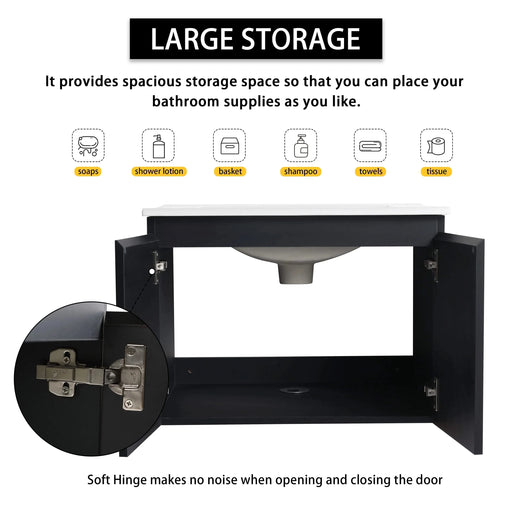 24' Wall-Mounted Bathroom Vanity With Ceramic Sink and Side Cabinet & Soft Close Doors, Combination Cabinet (KD-Package) Default -DTYStore