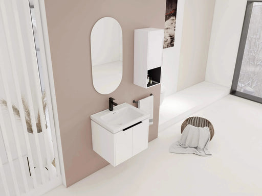24' Wall-Mounted Bathroom Vanity With Ceramic Sink and Side Cabinet & Soft Close Doors, Combination Cabinet (KD-Package) Default -DTYStore