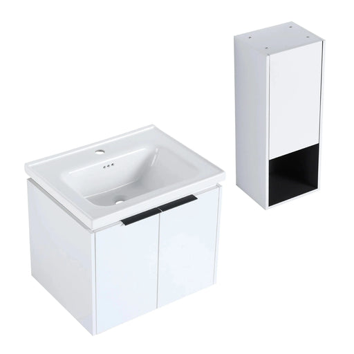 24' Wall-Mounted Bathroom Vanity With Ceramic Sink and Side Cabinet & Soft Close Doors, Combination Cabinet (KD-Package) Default -DTYStore