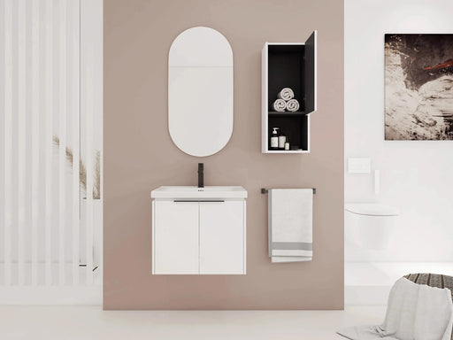 24' Wall-Mounted Bathroom Vanity With Ceramic Sink and Side Cabinet & Soft Close Doors, Combination Cabinet (KD-Package) Default -DTYStore