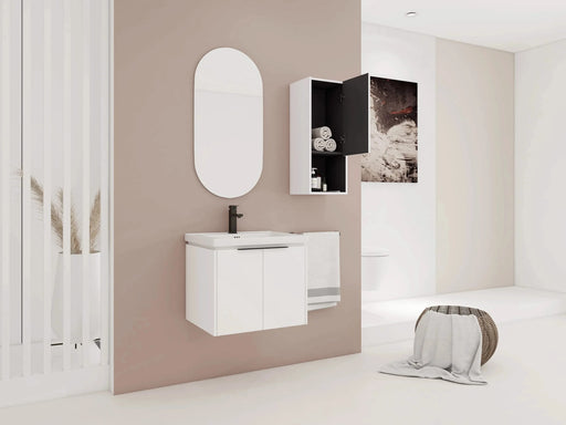 24' Wall-Mounted Bathroom Vanity With Ceramic Sink and Side Cabinet & Soft Close Doors, Combination Cabinet (KD-Package) Default -DTYStore