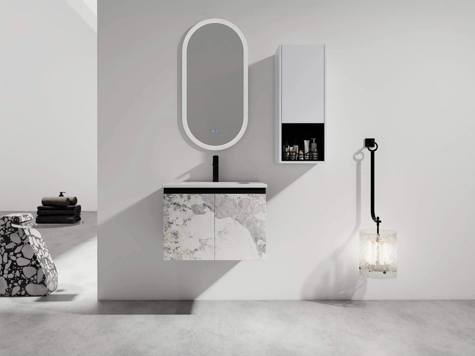 24' Wall-Mounted Bathroom Vanity With Ceramic Sink and Side Cabinet & Soft Close Doors, Combination Cabinet (KD-Package) Default -DTYStore